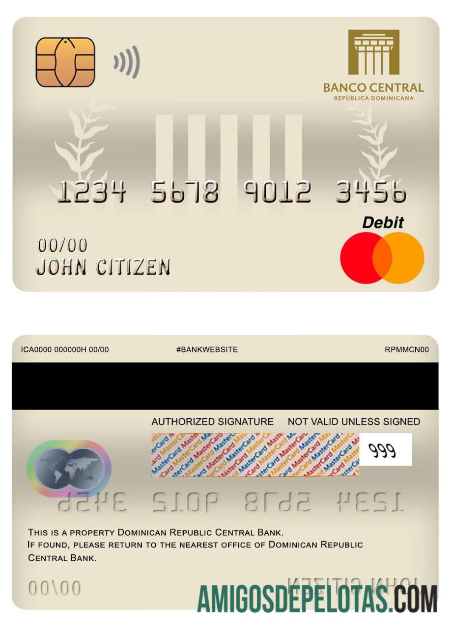 Cartão de débito mestre do Banco Central da República Dominicana baixar para verificação